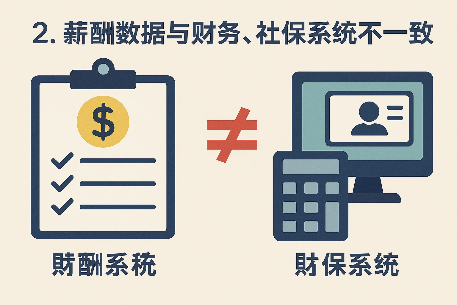 2. 薪酬数据与财务、社保系统的不一致