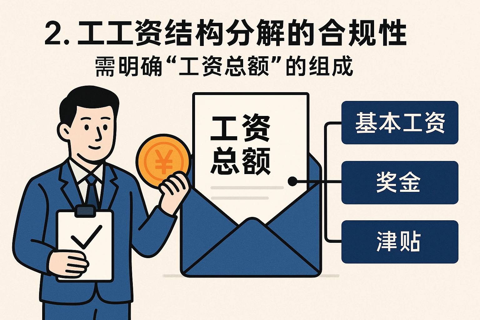 2. 工资结构分解的合规性：需明确“工资总额”的组成