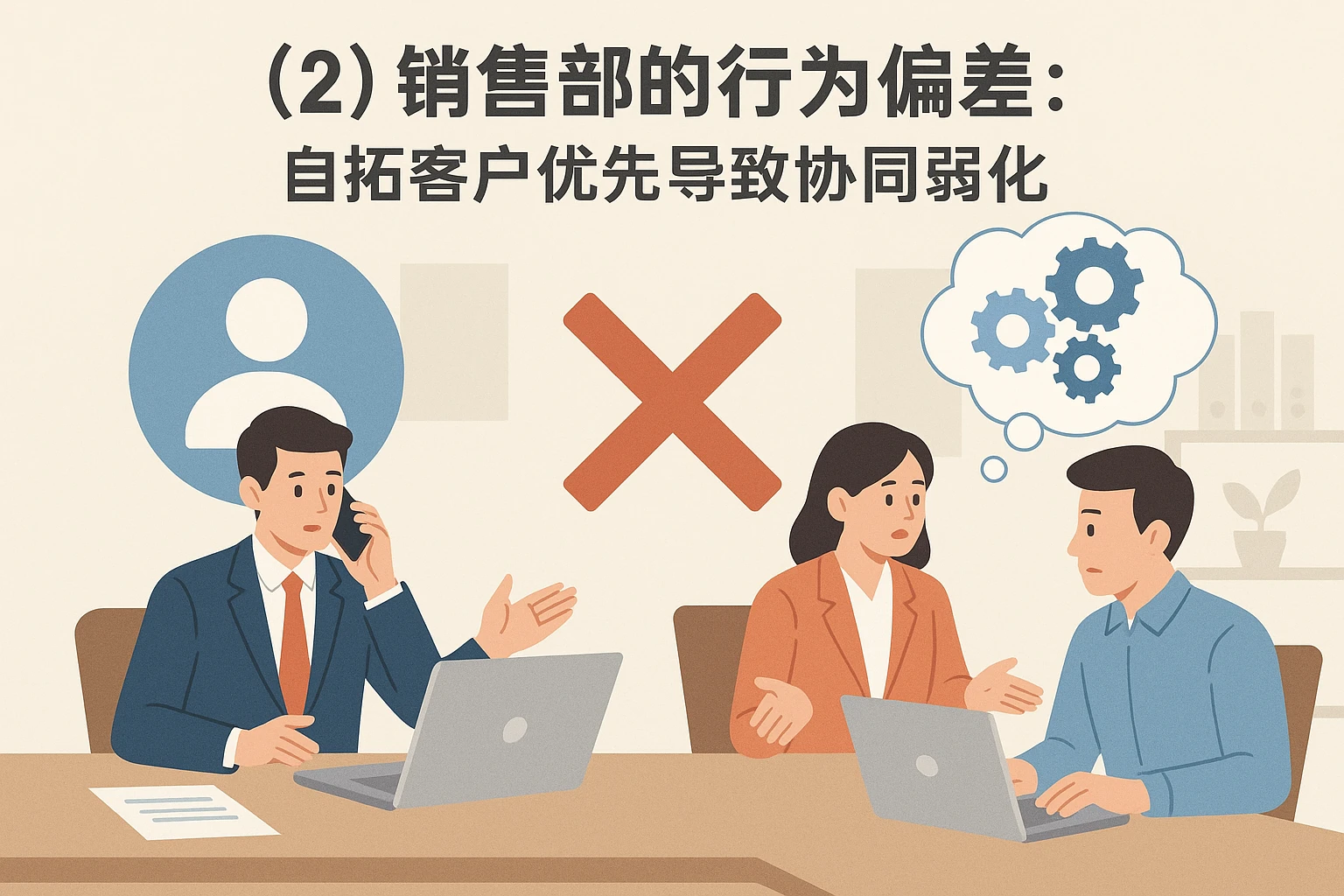 （2）销售部的行为偏差：自拓客户优先导致协同弱化