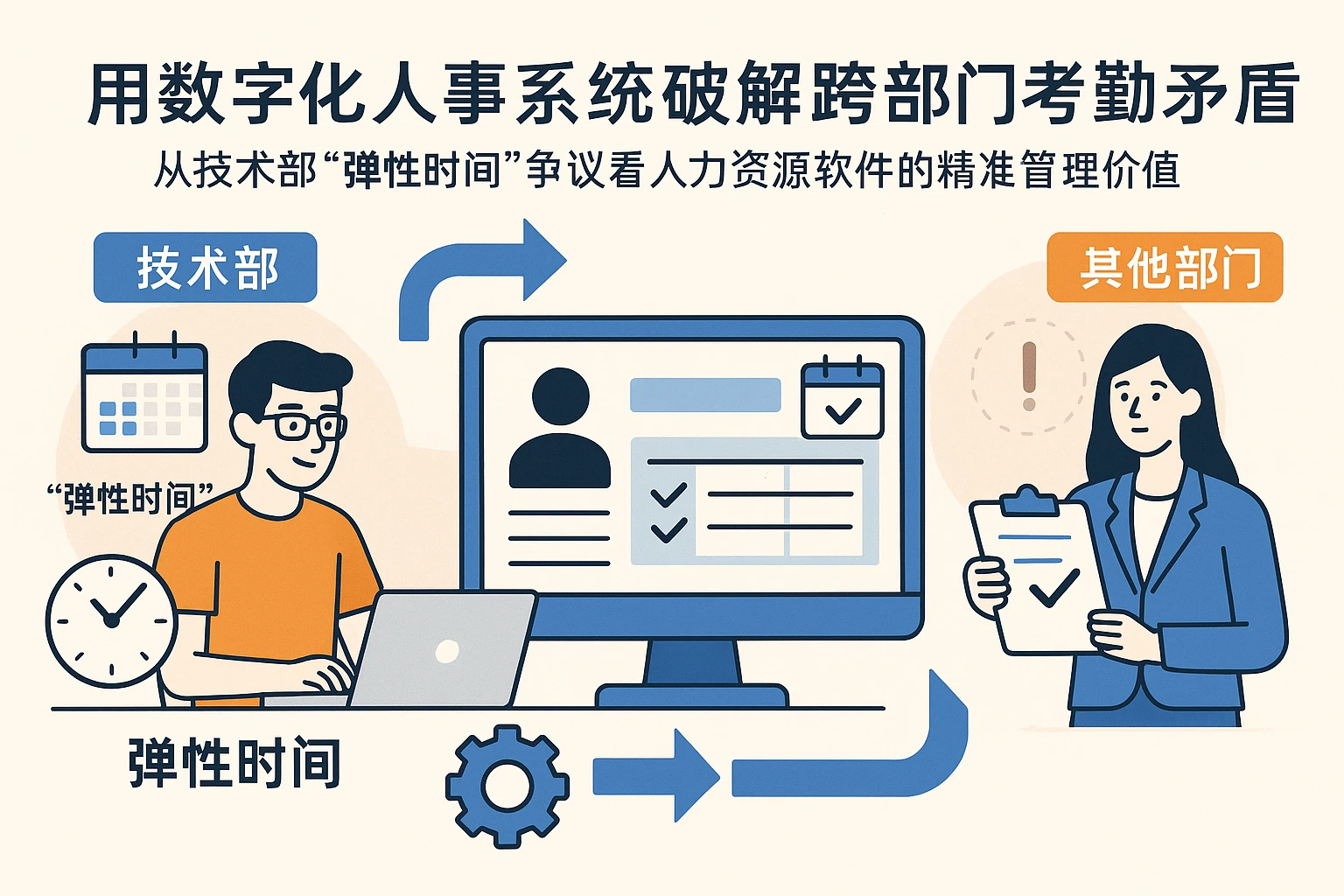 用数字化人事系统破解跨部门考勤矛盾：从技术部“弹性时间”争议看人力资源软件的精准管理价值