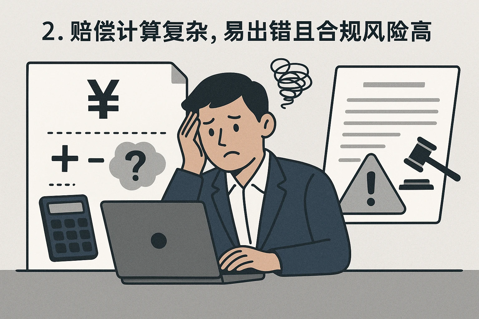 2. 赔偿计算复杂，易出错且合规风险高