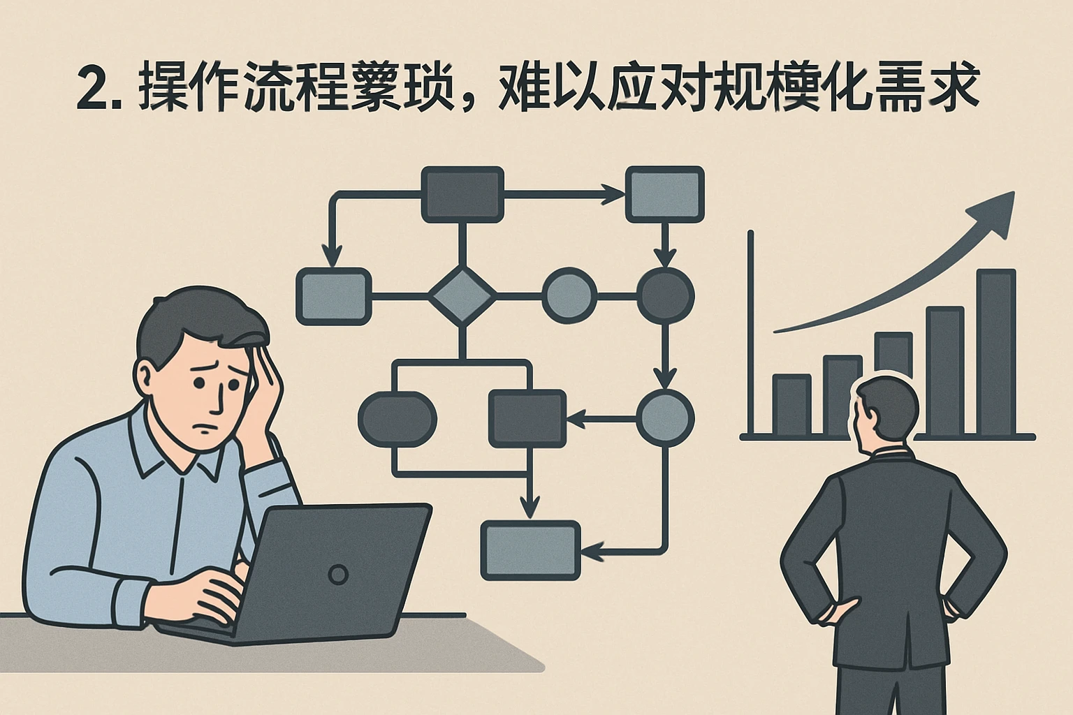 2. 操作流程繁琐，难以应对规模化需求