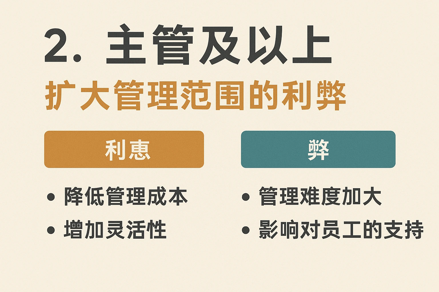 2. “主管及以上”：扩大管理范围的利弊
