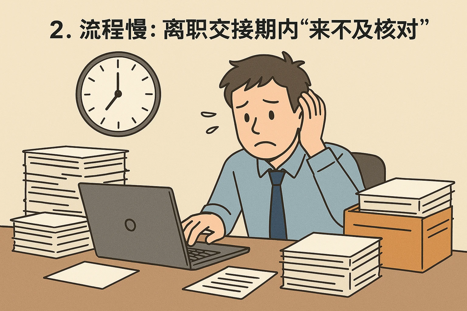 2. 流程慢：离职交接期内“来不及核对”
