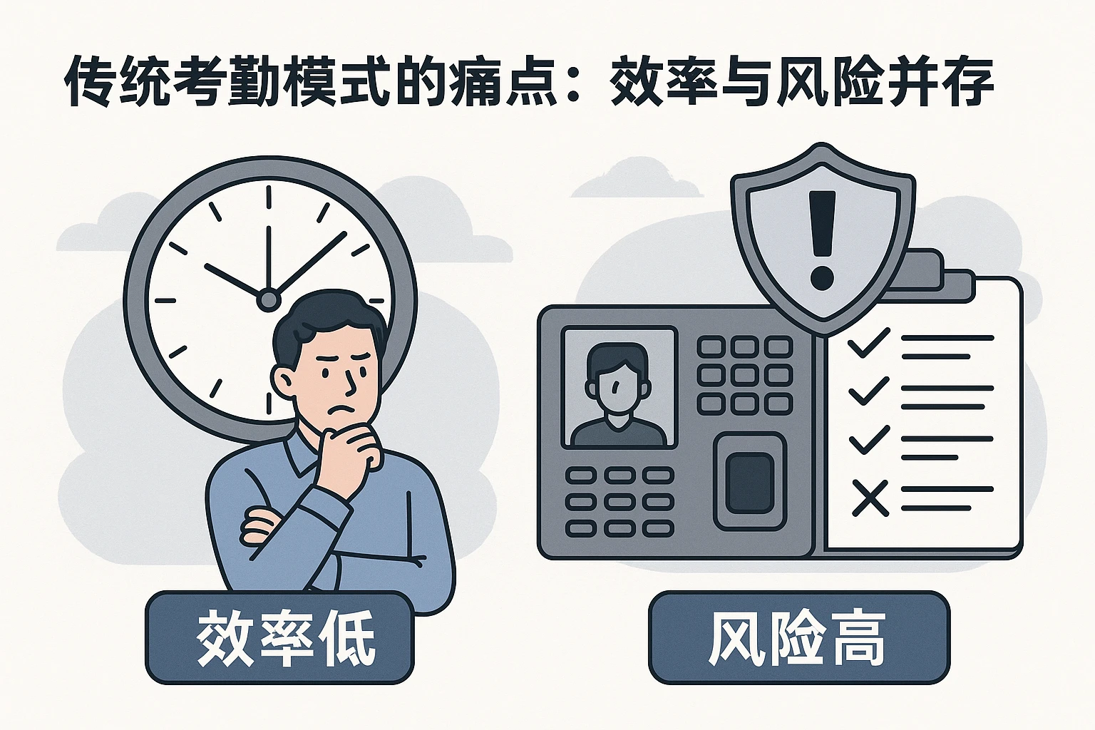 2. 传统考勤模式的痛点：效率与风险并存
