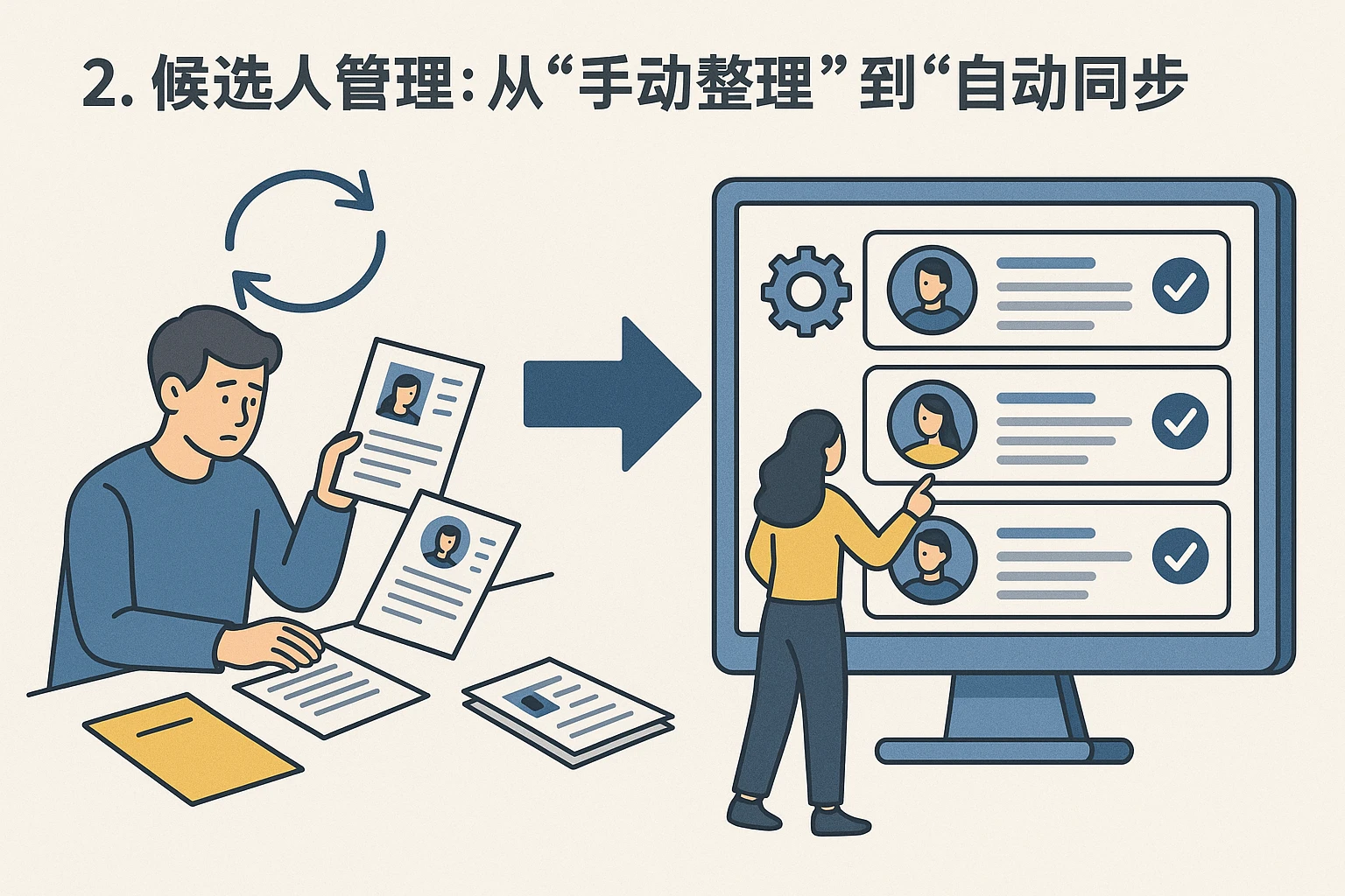 2. 候选人管理：从“手动整理”到“自动同步”