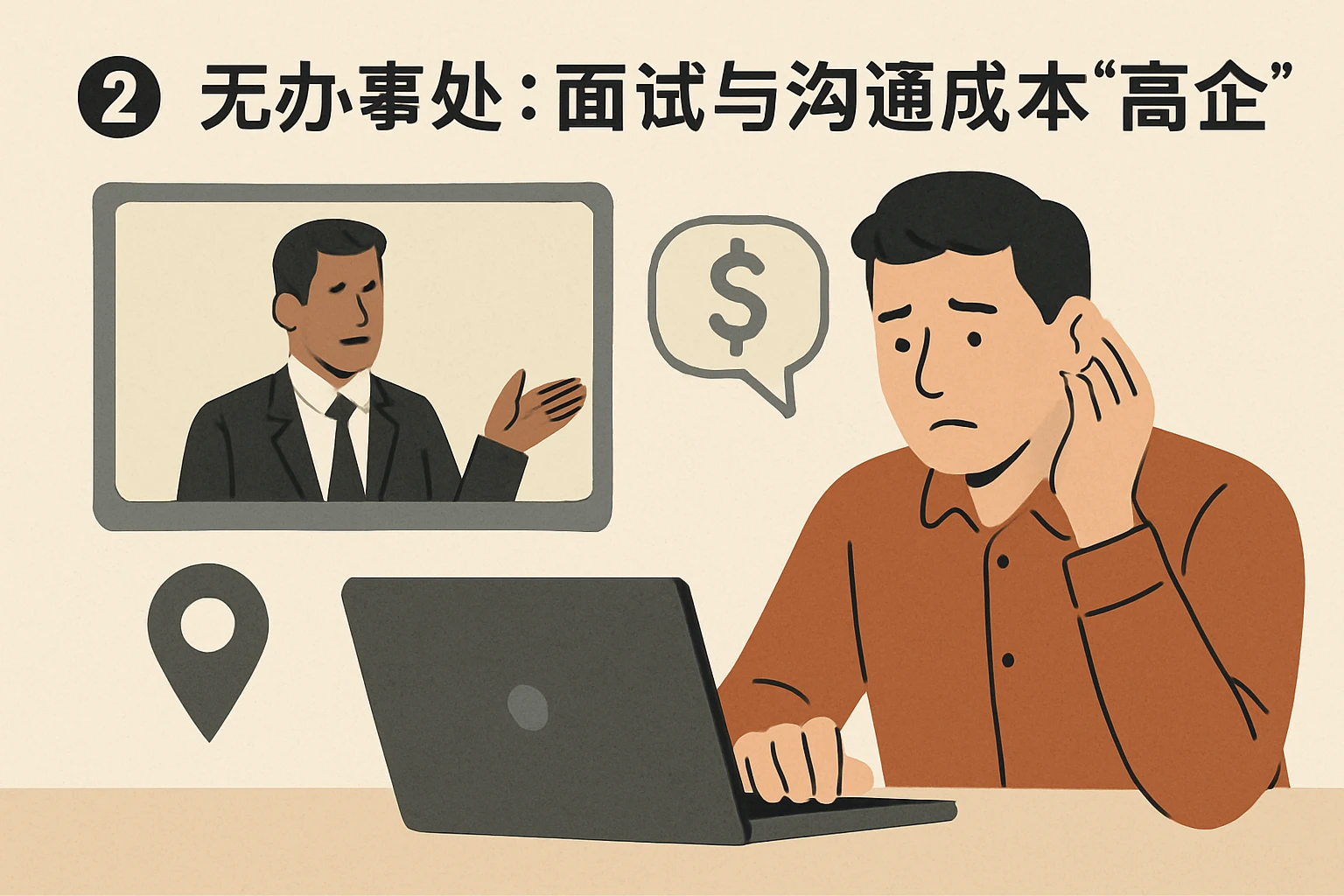 2. 无办事处：面试与沟通成本“高企”
