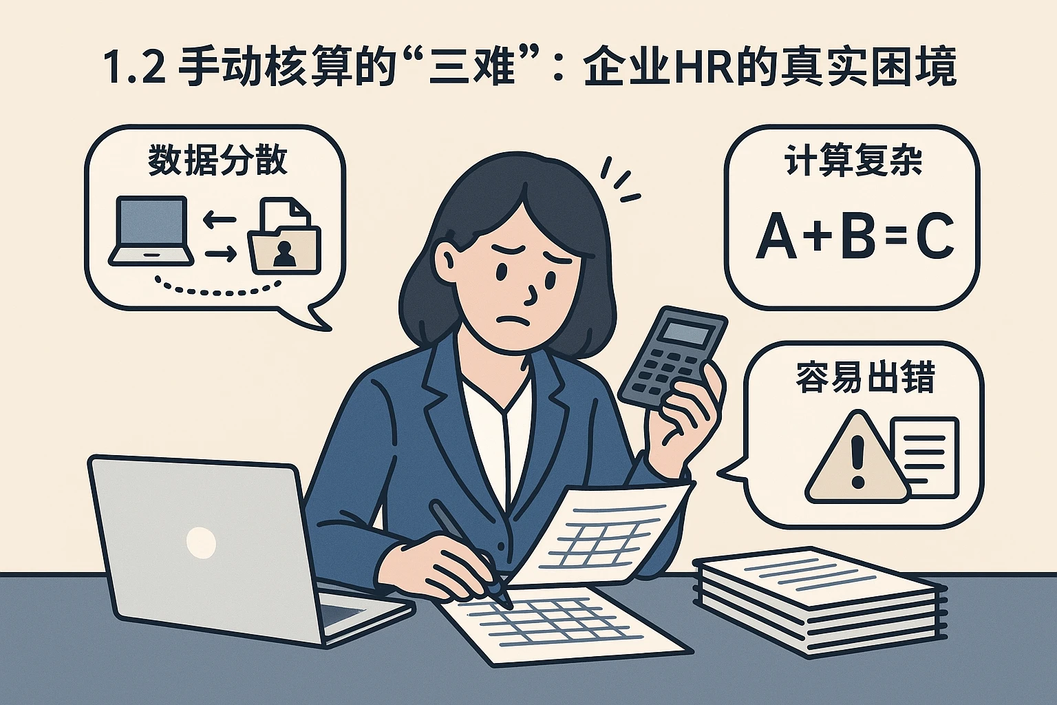 1.2 手动核算的“三难”：企业HR的真实困境