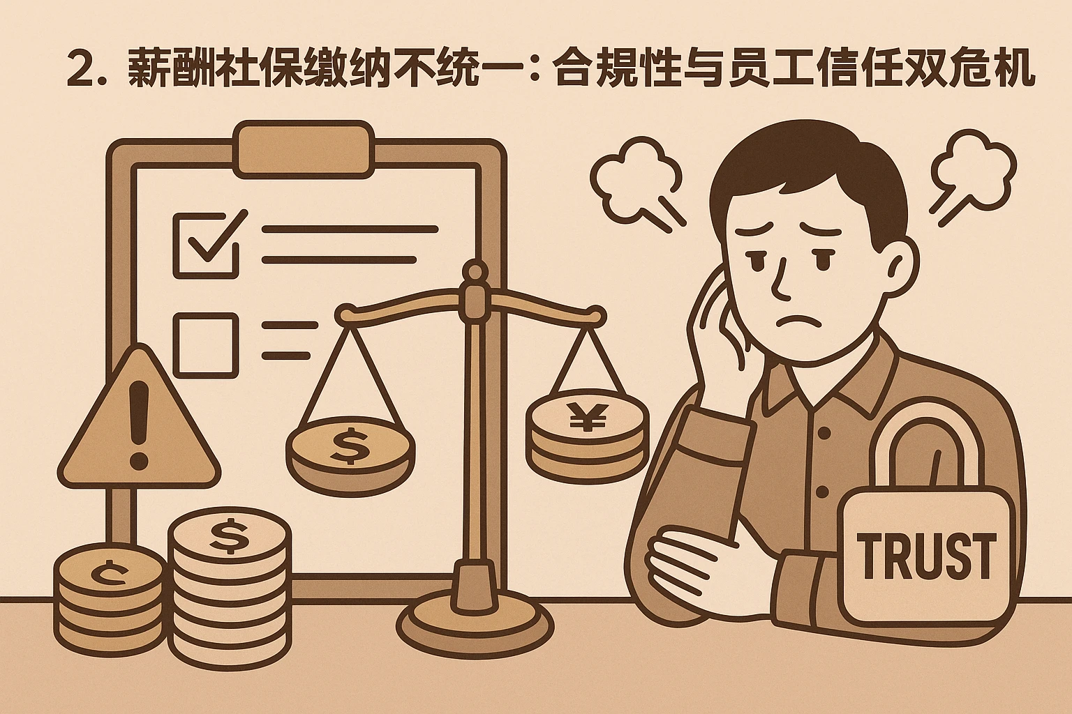 2. 薪酬社保缴纳不统一：合规性与员工信任双重危机