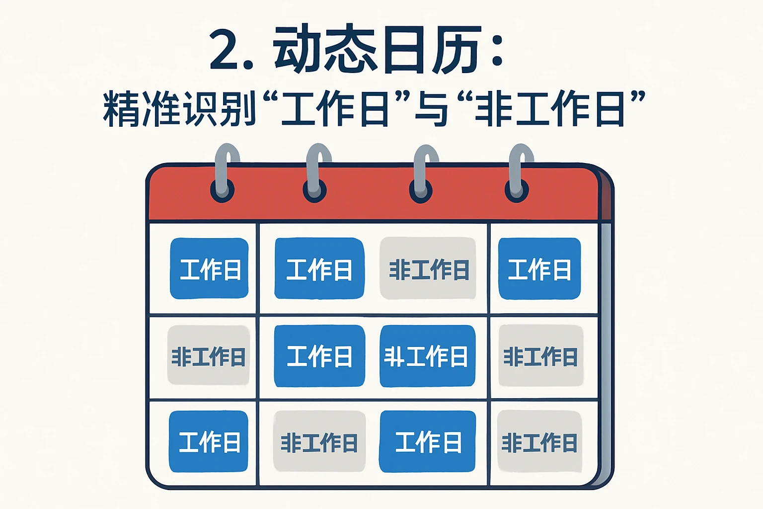 2. 动态日历：精准识别“工作日”与“非工作日”