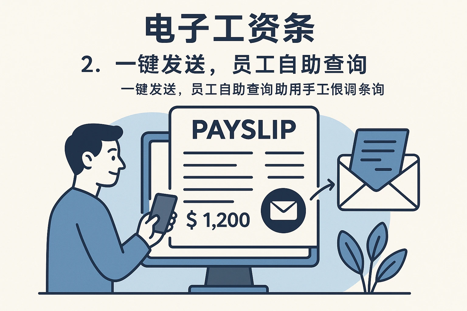 2. 电子工资条：一键发送，员工自助查询