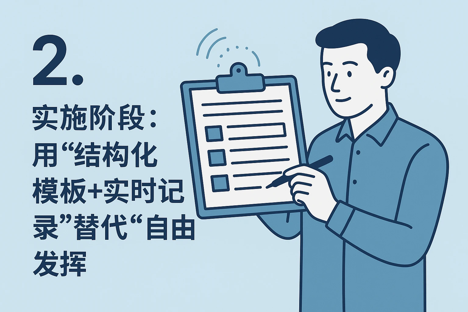 2. 实施阶段：用“结构化模板+实时记录”替代“自由发挥”