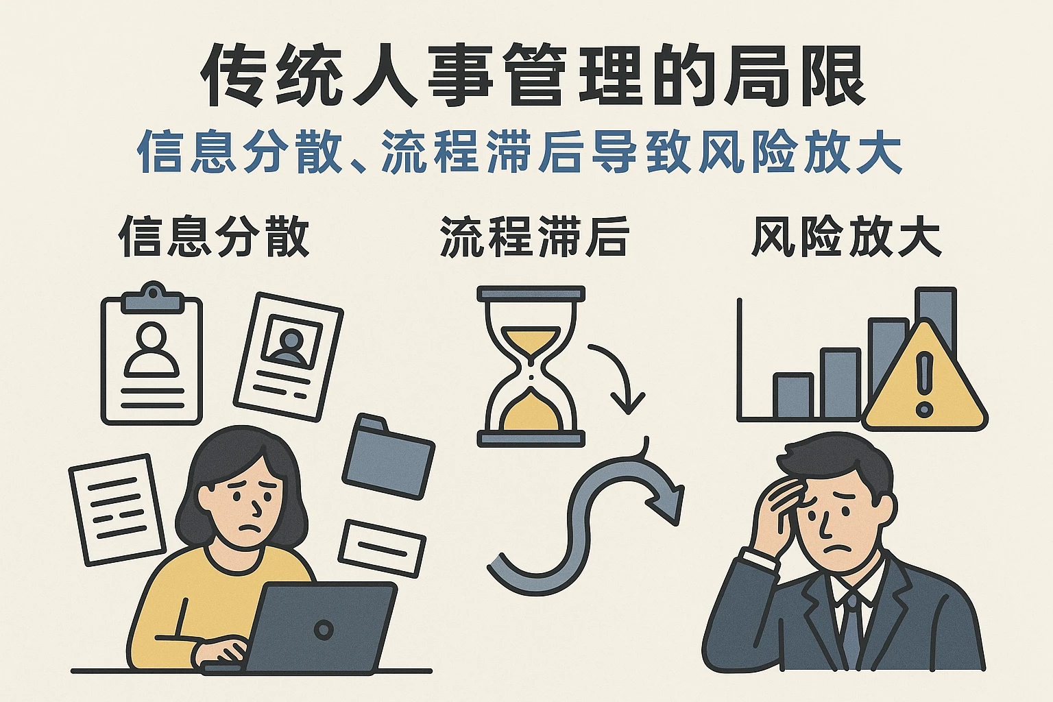 2. 传统人事管理的局限：信息分散、流程滞后导致风险放大