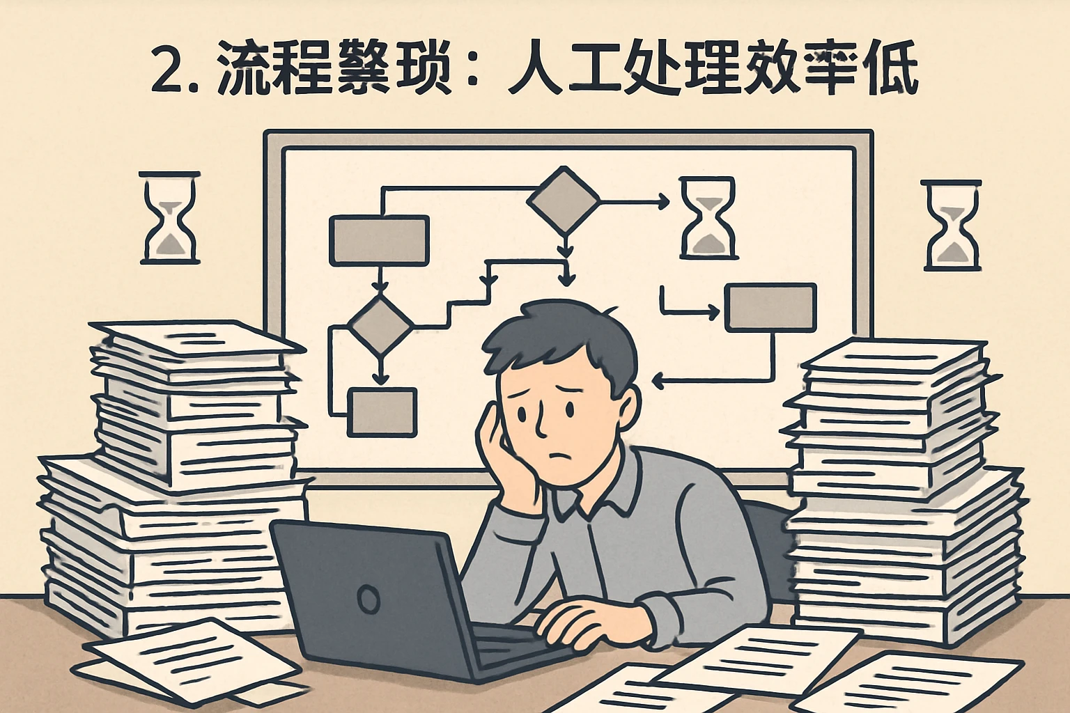 2. 流程繁琐：人工处理效率低
