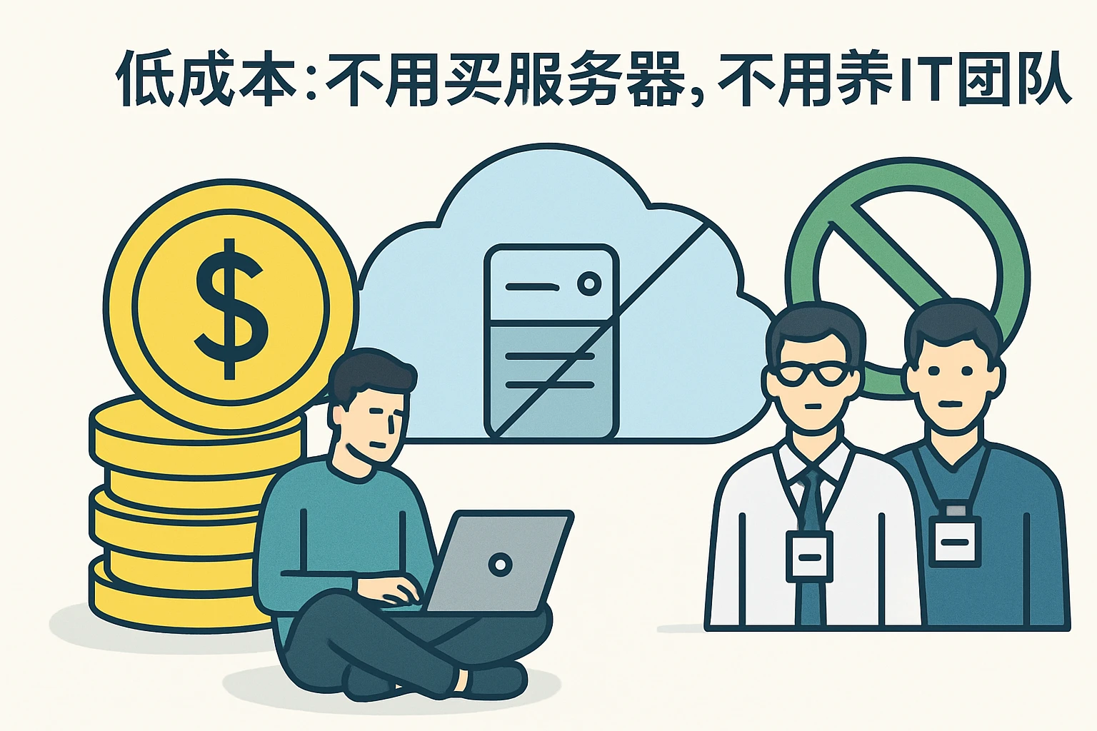 1. 低成本：不用买服务器，不用养IT团队
