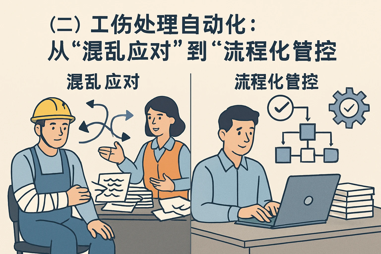 （二）工伤处理自动化：从“混乱应对”到“流程化管控”