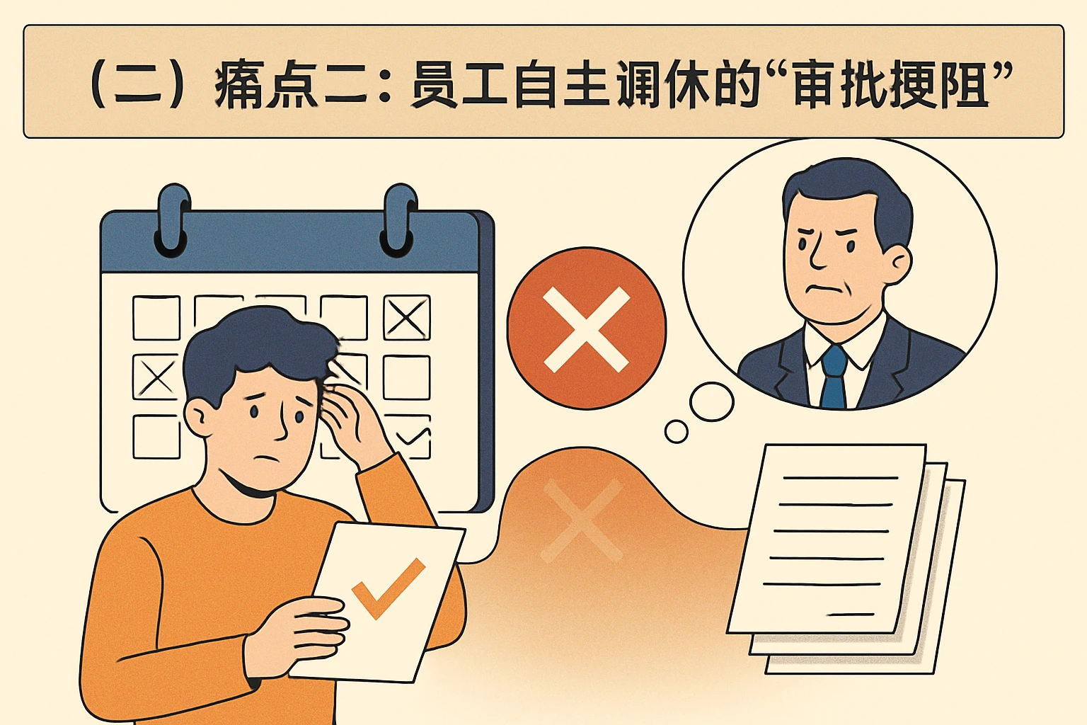 （二）痛点二：员工自主调休的“审批梗阻”