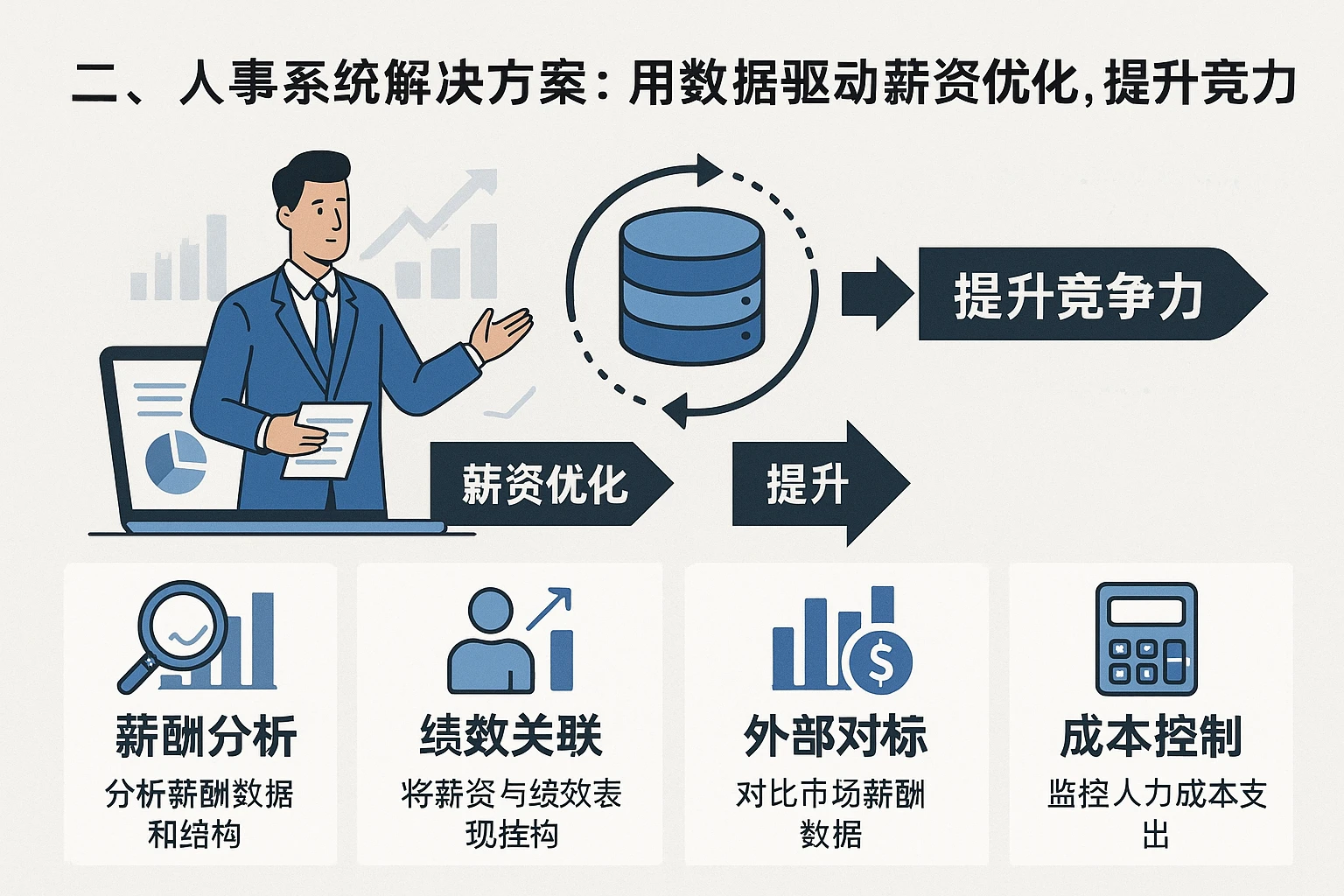 二、人事系统解决方案：用数据驱动薪资优化，提升竞争力