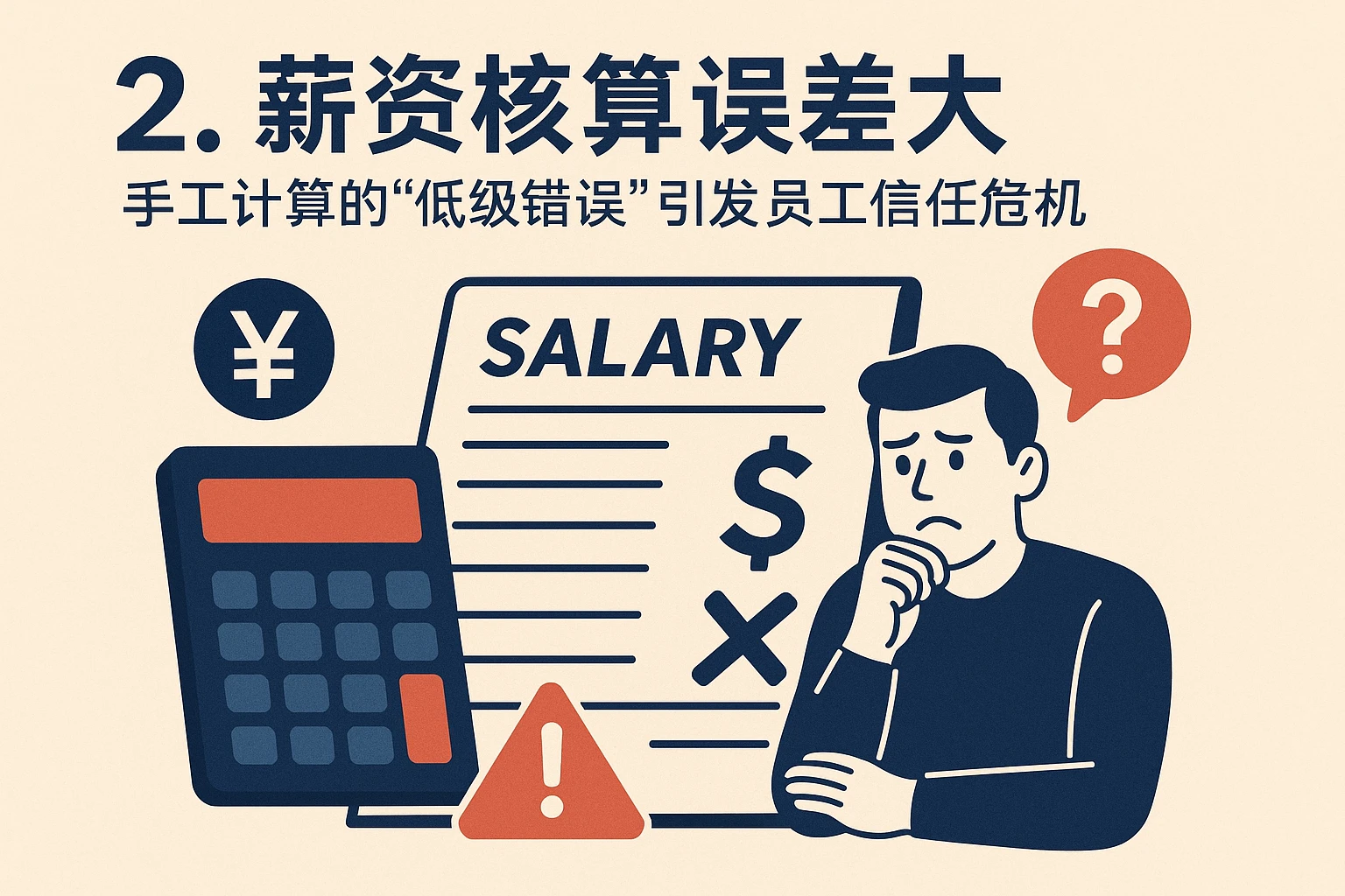 2. 薪资核算误差大：手工计算的“低级错误”引发员工信任危机