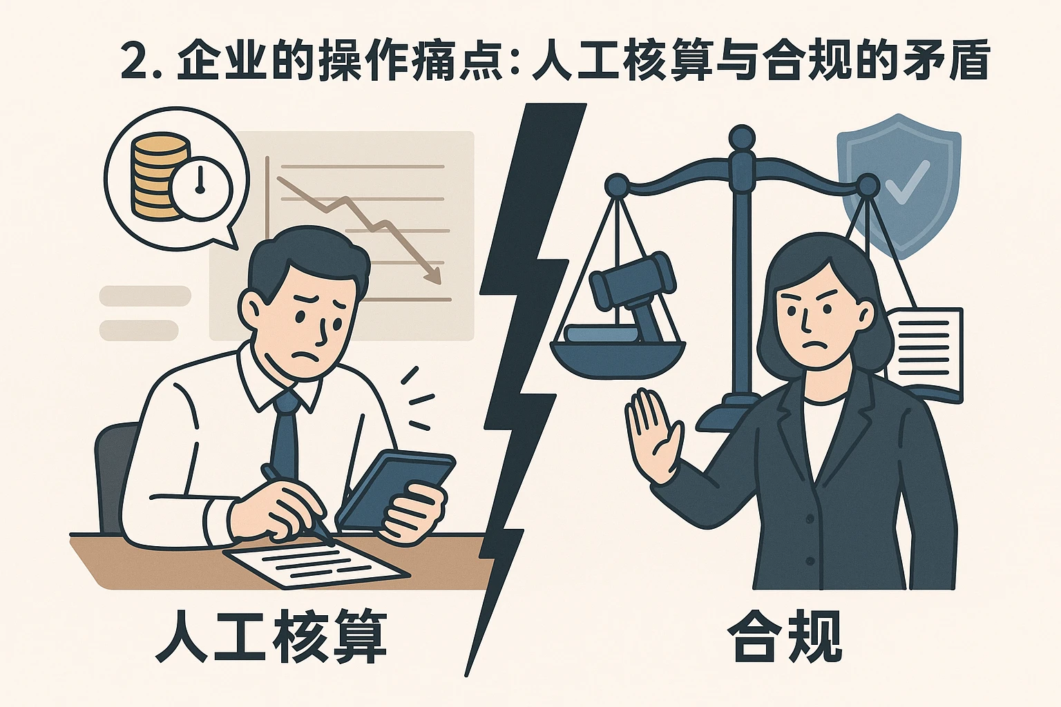 2. 企业的操作痛点：人工核算与合规的矛盾