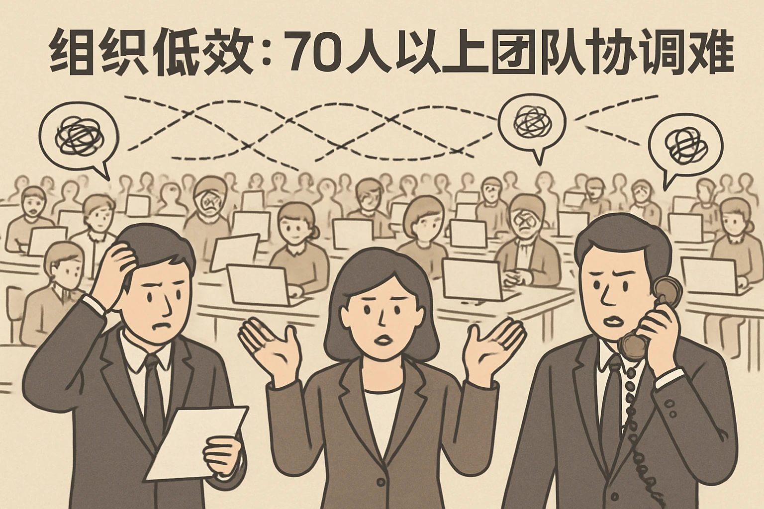 2. 组织低效：70人以上团队协调难