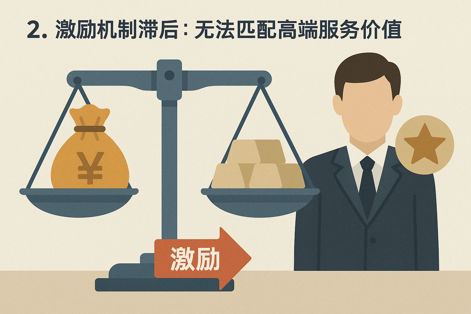 2. 激励机制滞后：无法匹配高端服务价值
