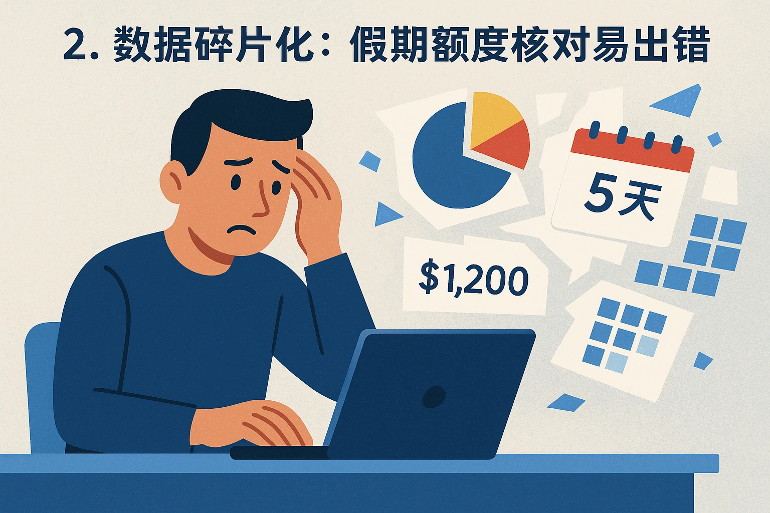 2. 数据碎片化：假期额度核对易出错