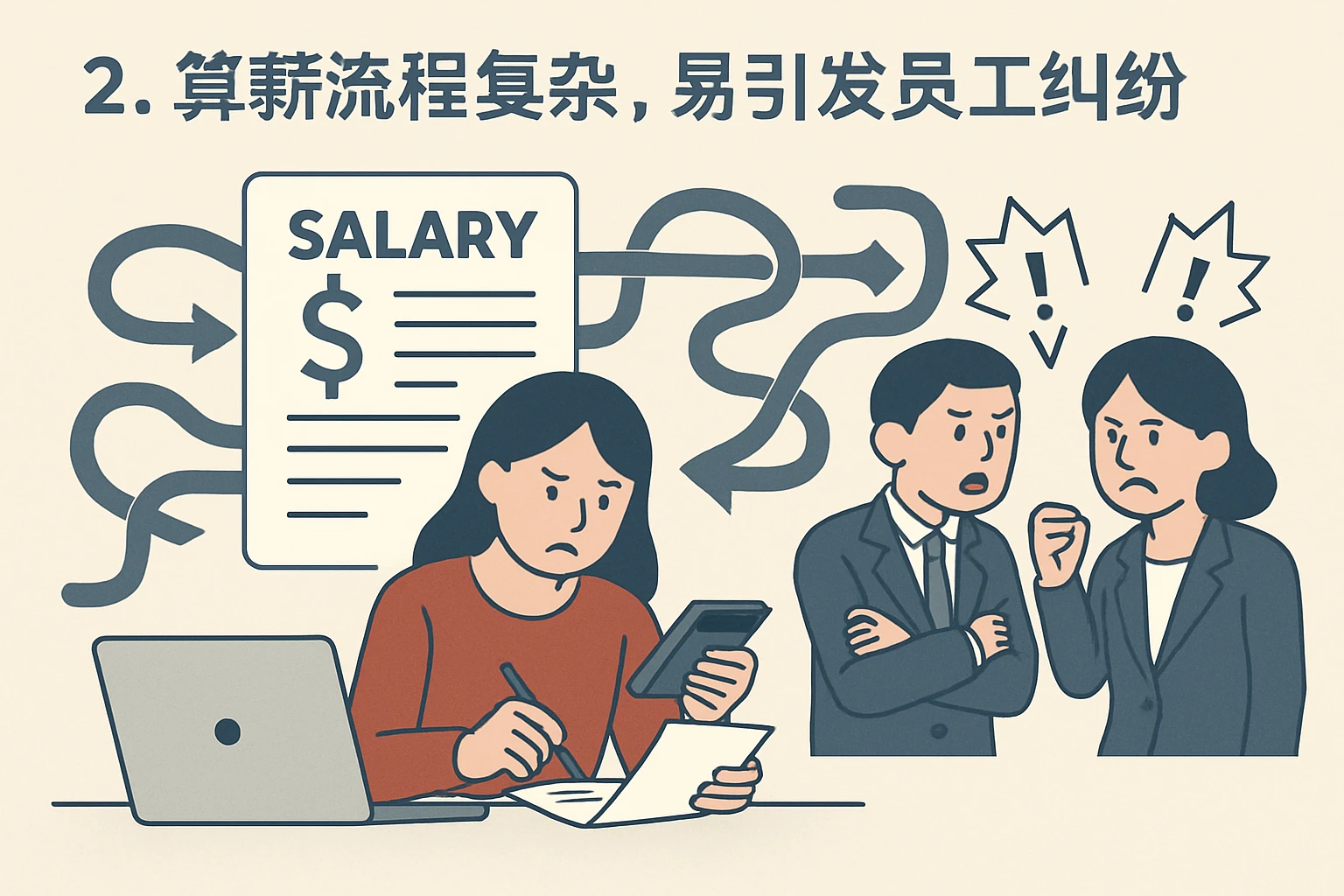 2. 算薪流程复杂，易引发员工纠纷