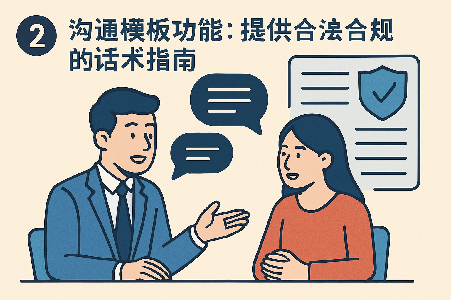 2. 沟通模板功能：提供合法合规的话术指南