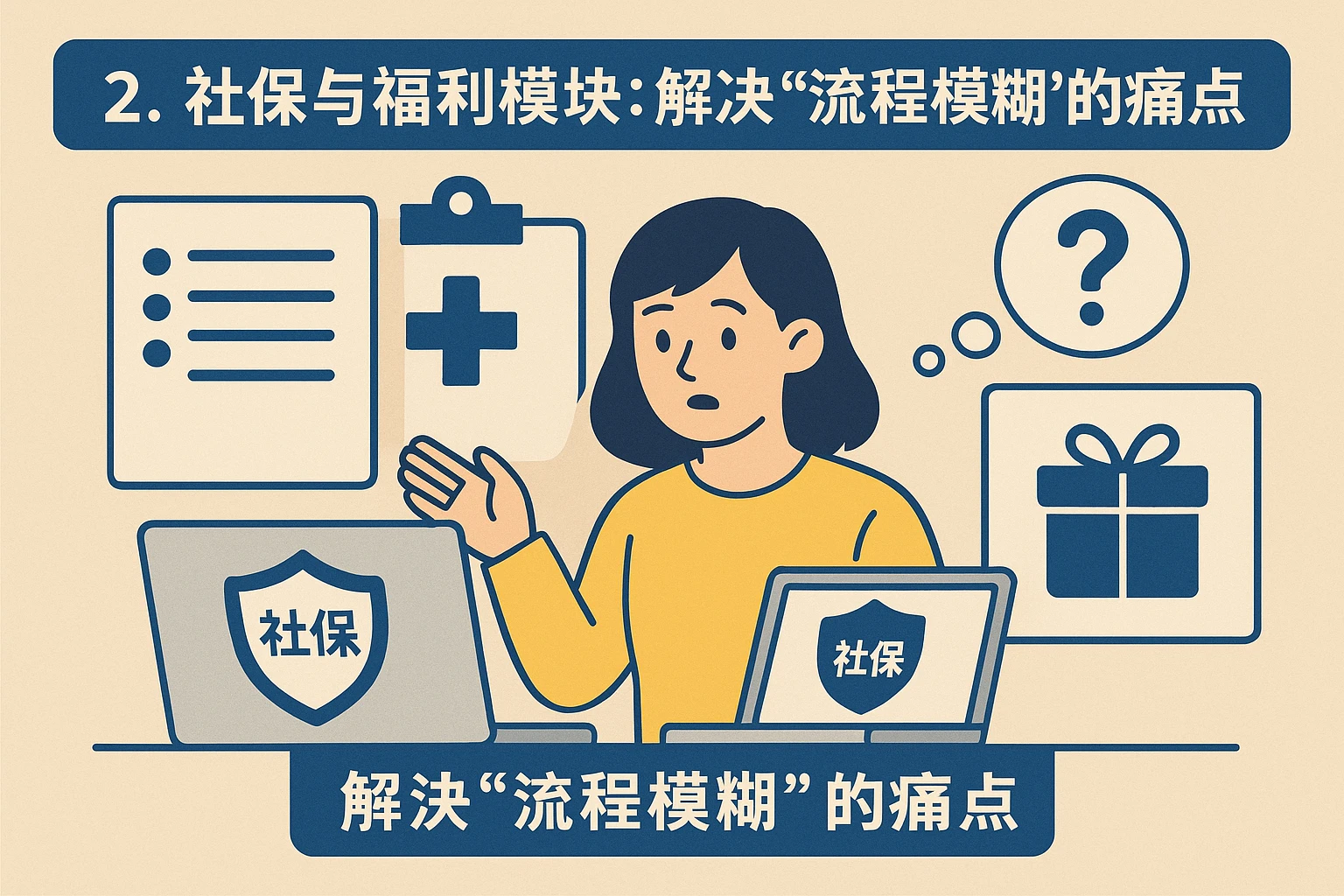 2. 社保与福利模块：解决“流程模糊”的痛点