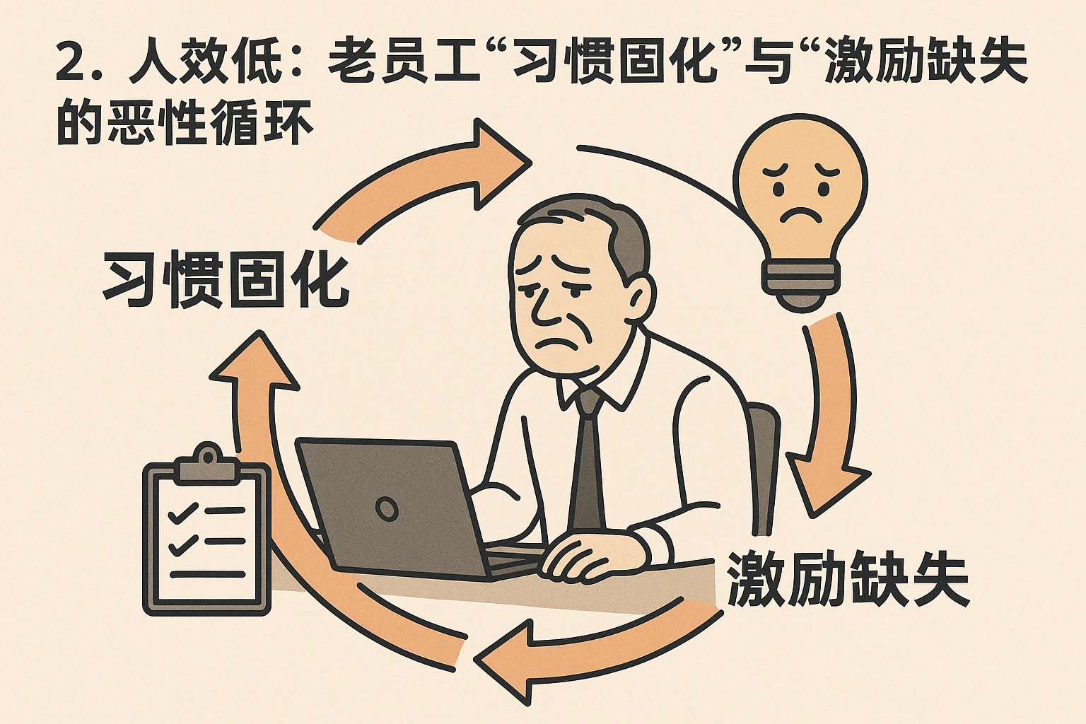 2. 人效低：老员工“习惯固化”与“激励缺失”的恶性循环