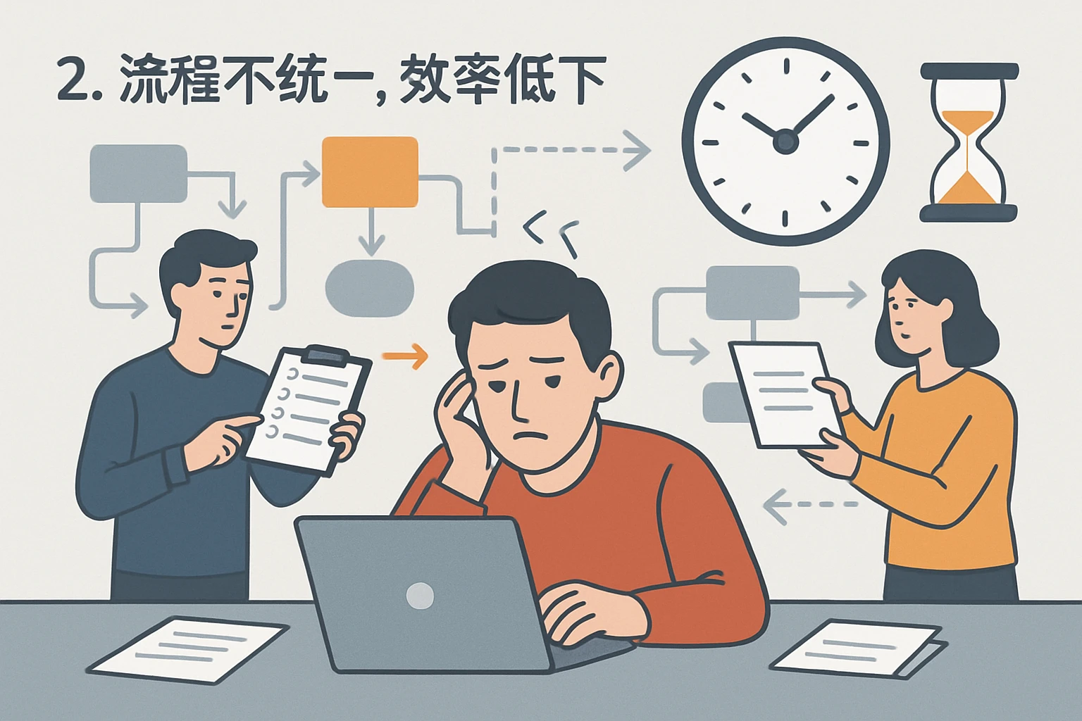 2. 流程不统一，效率低下