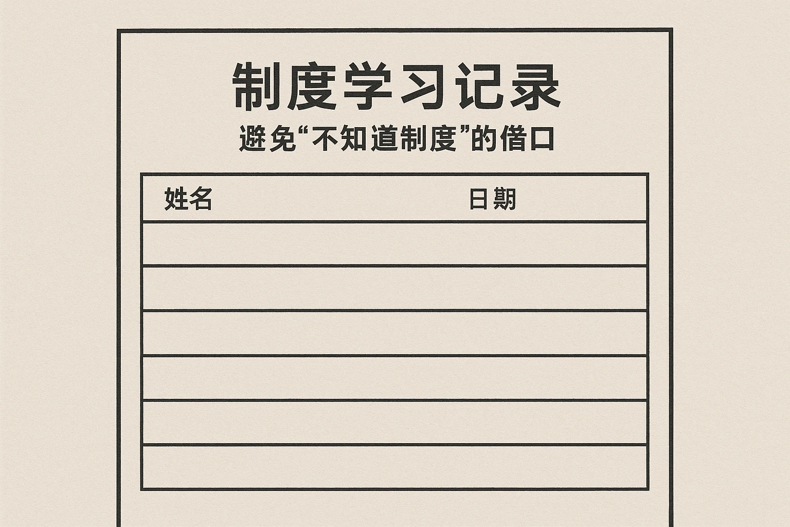 2. 制度学习记录:避免“不知道制度”的借口