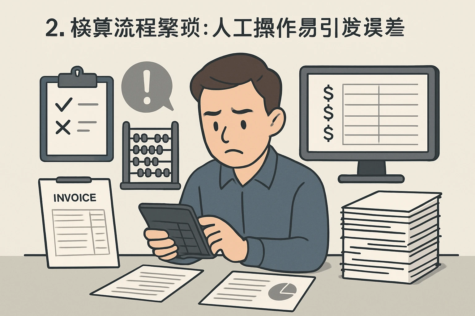 2. 核算流程繁琐：人工操作易引发误差