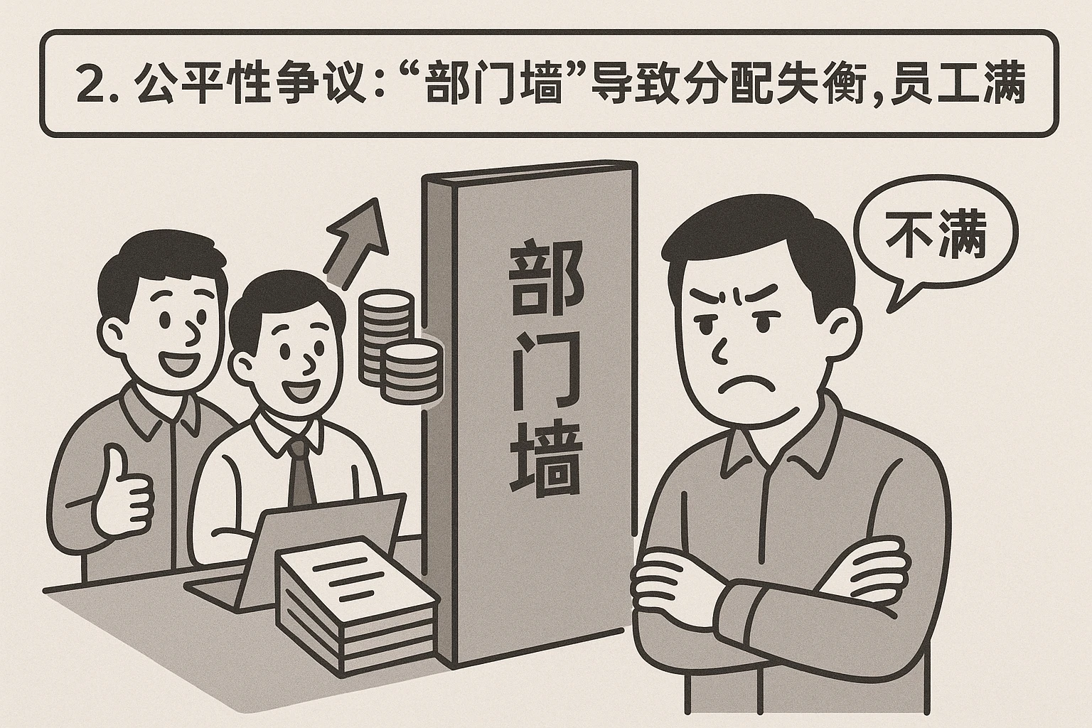 2. 公平性争议：“部门墙”导致分配失衡，员工不满