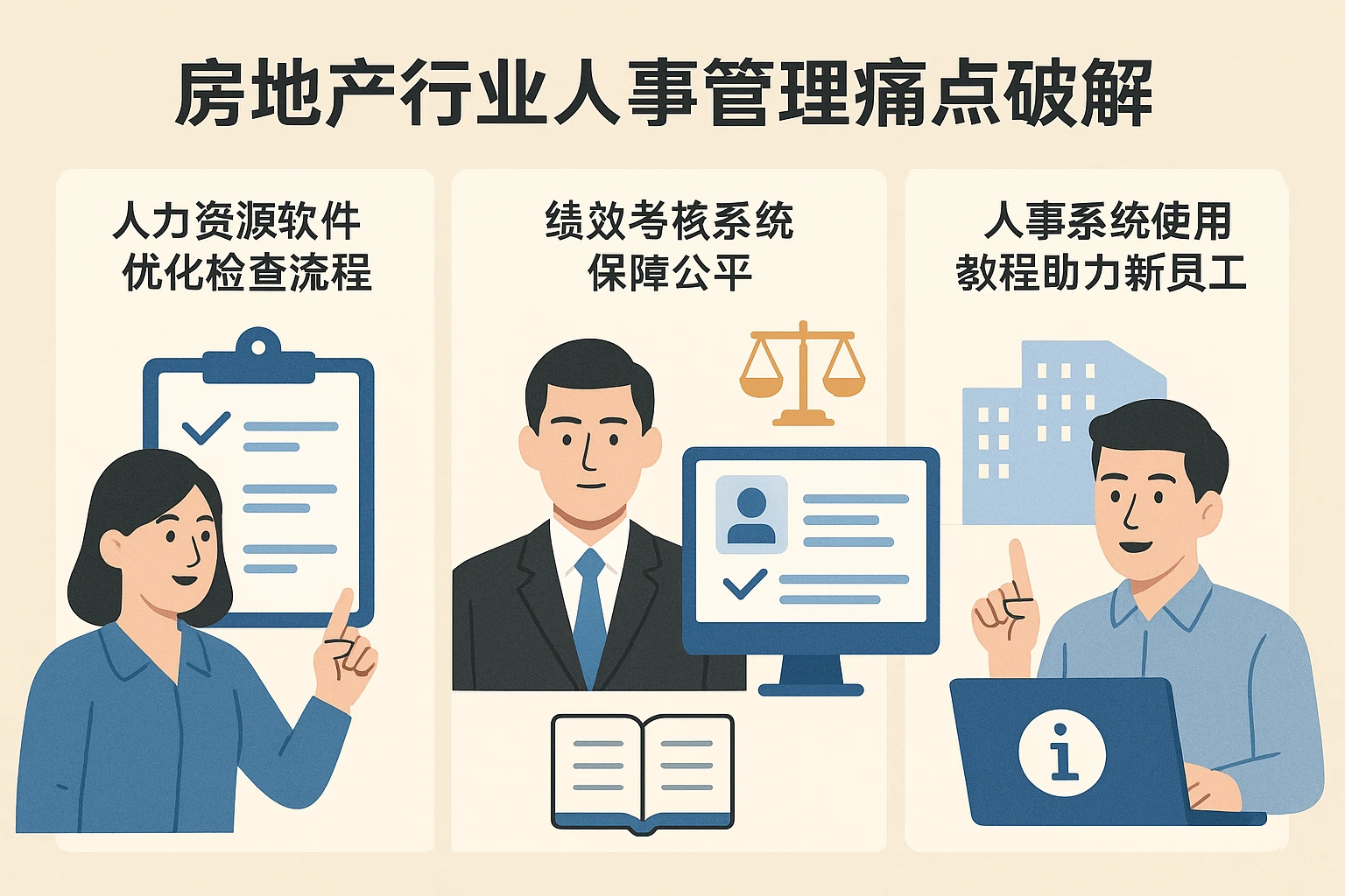 房地产行业人事管理痛点破解：人力资源软件优化检查流程，绩效考核系统保障公平，人事系统使用教程助力新员工