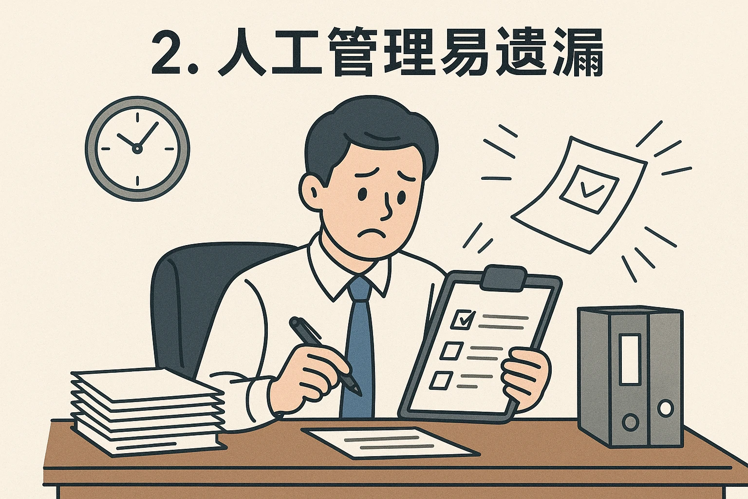 2. 人工管理易遗漏