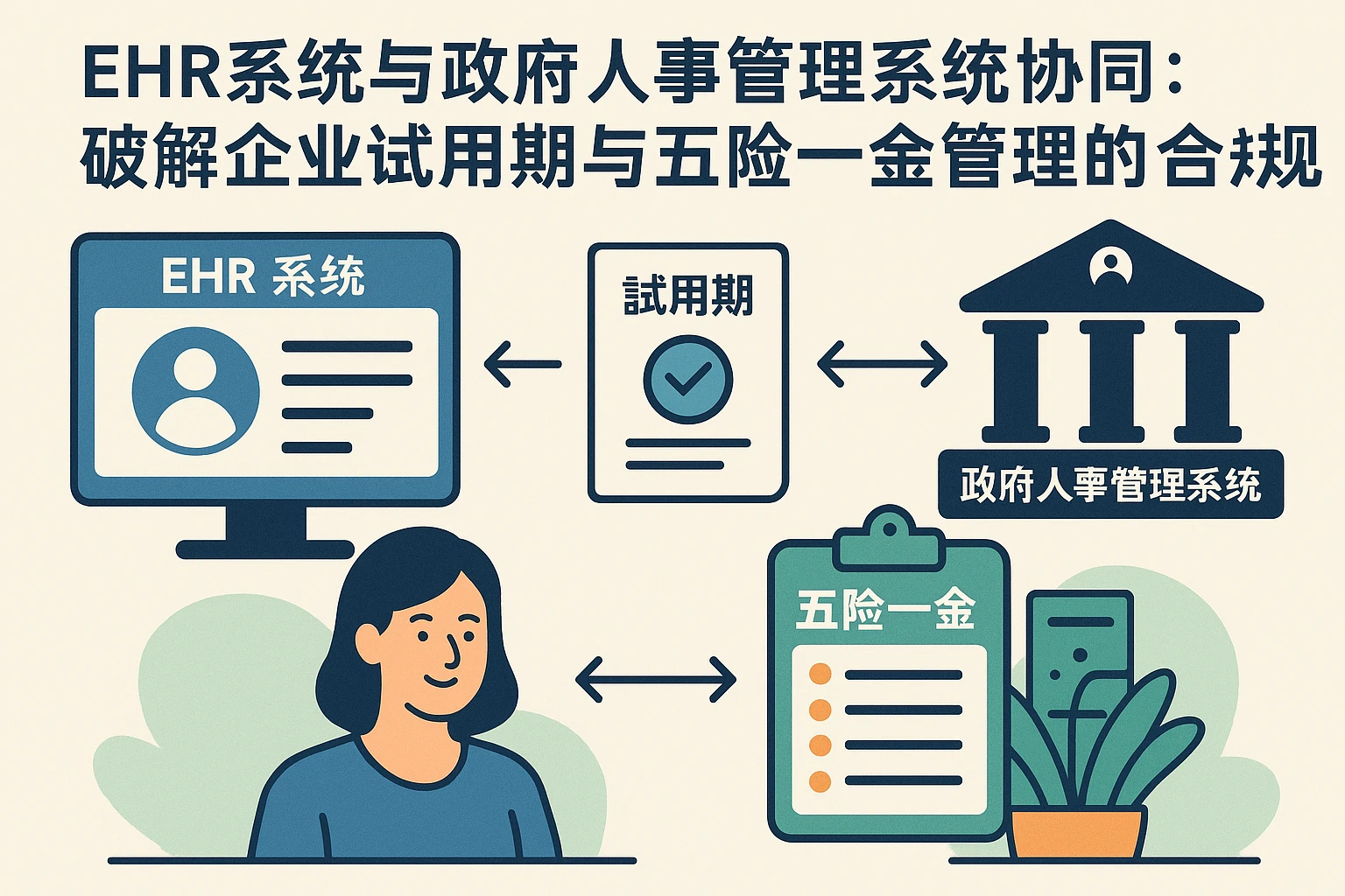 EHR系统与政府人事管理系统协同：破解企业试用期与五险一金管理的合规难题