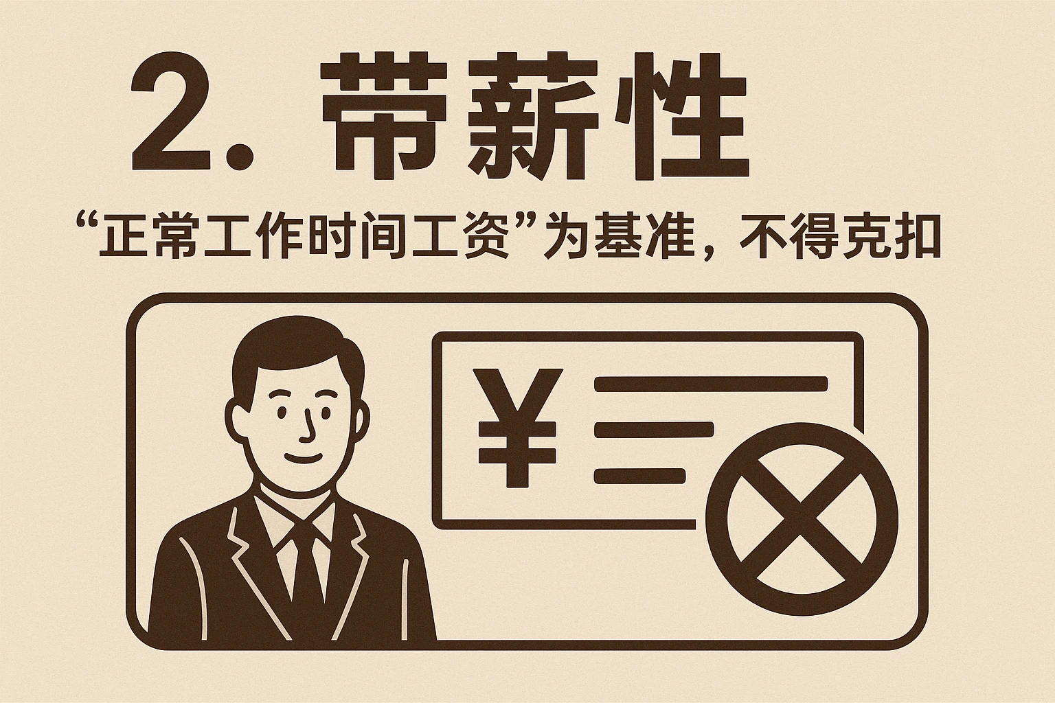 2. 带薪性：“正常工作时间工资”为基准，不得克扣