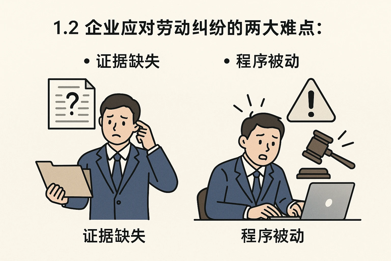 1.2 企业应对劳动纠纷的两大难点：证据缺失与程序被动