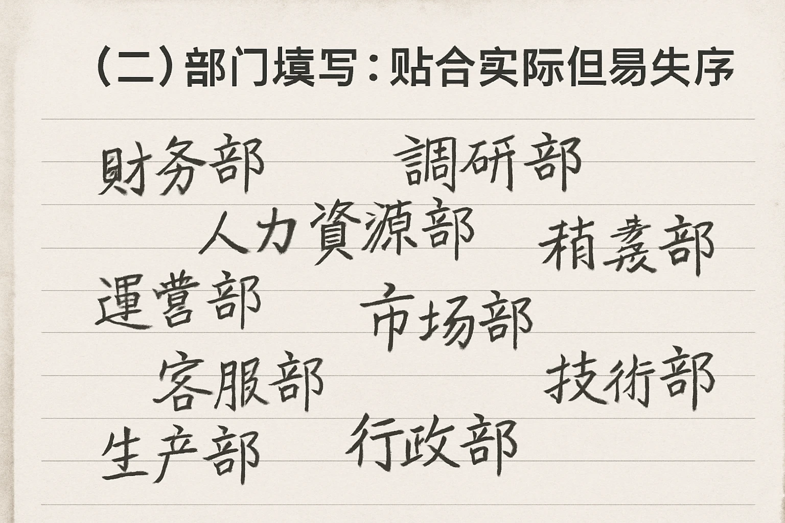 （二）部门填写：贴合实际但易失序