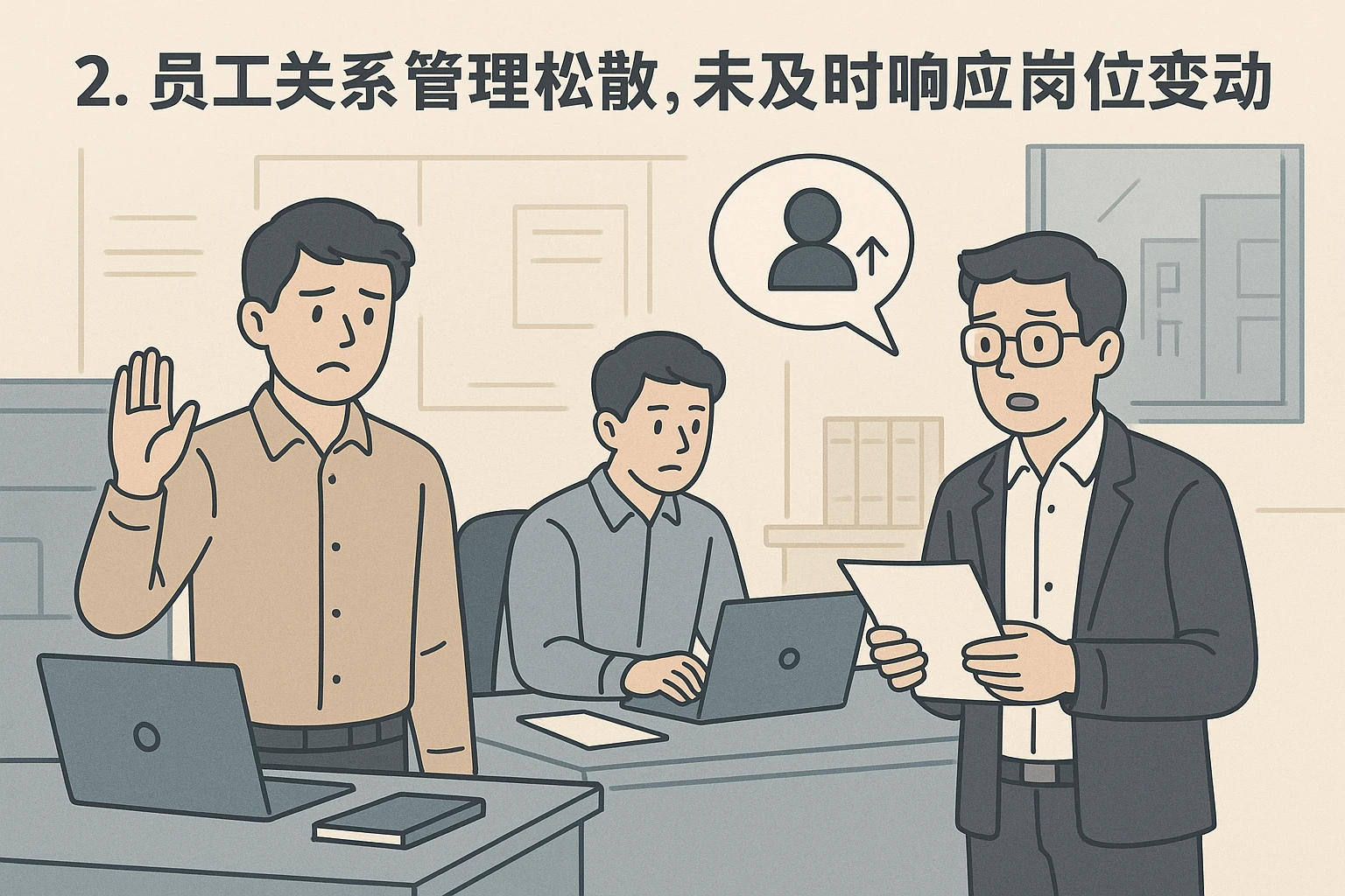 2. 员工关系管理松散，未及时响应岗位变动