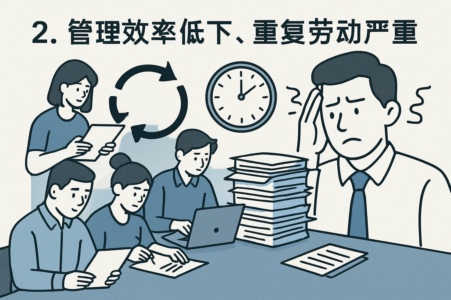 2. 管理效率低下,重复劳动严重