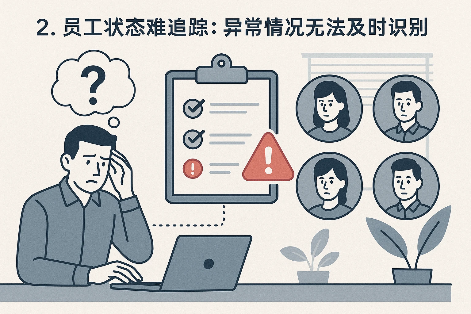 2. 员工状态难追踪：异常情况无法及时识别