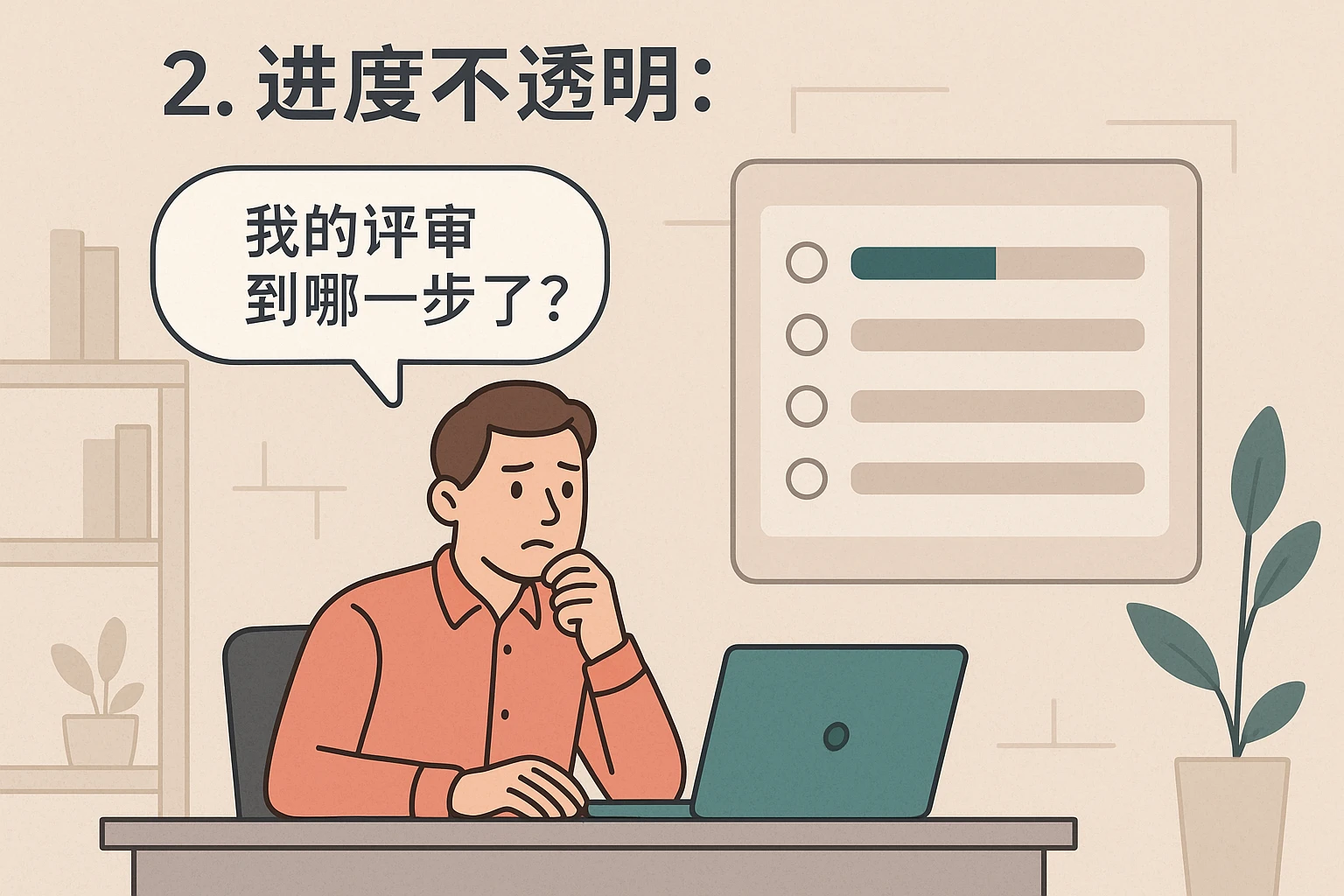 2. 进度不透明：“员工总问‘我的评审到哪一步了’”