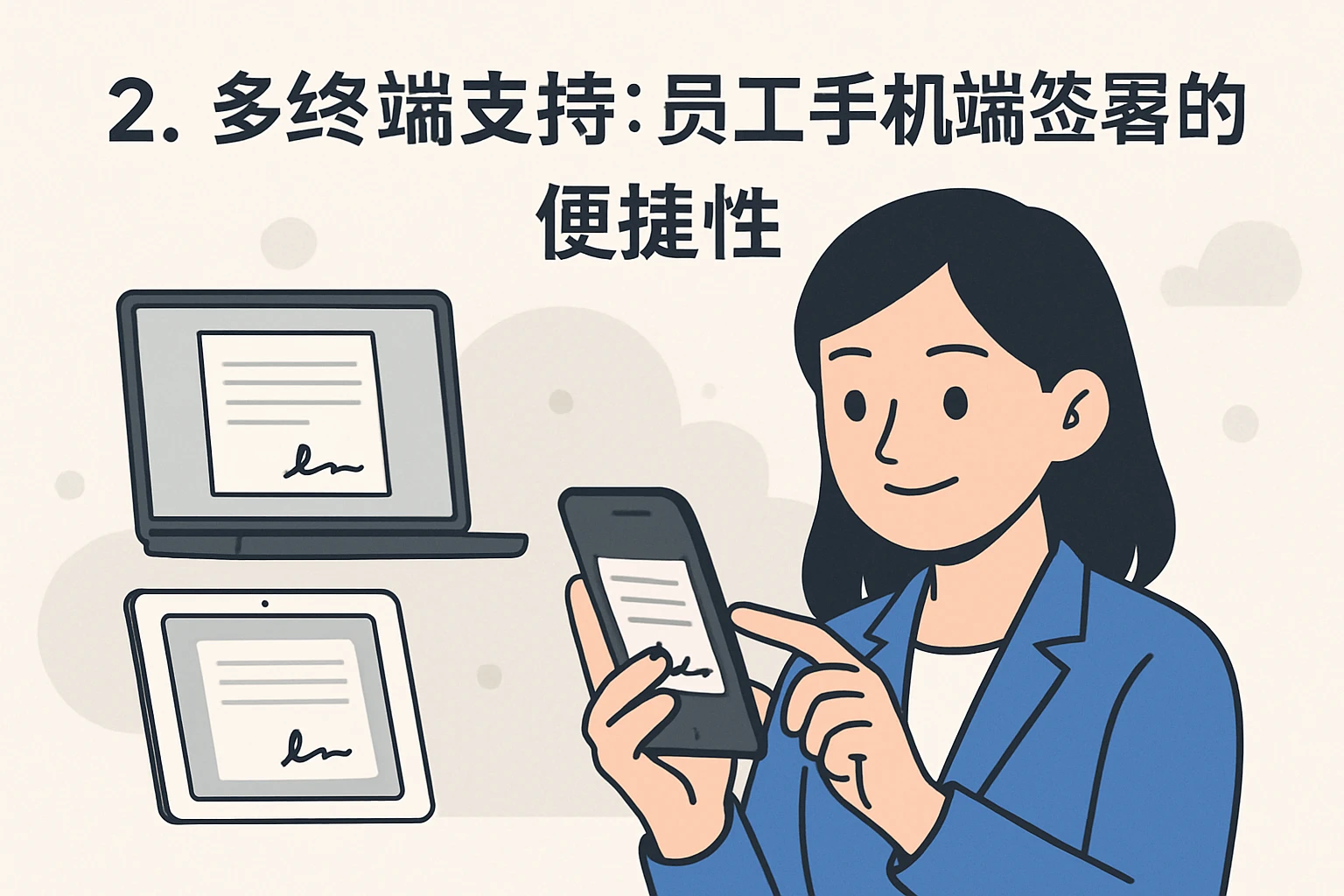 2. 多终端支持：员工手机端签署的便捷性