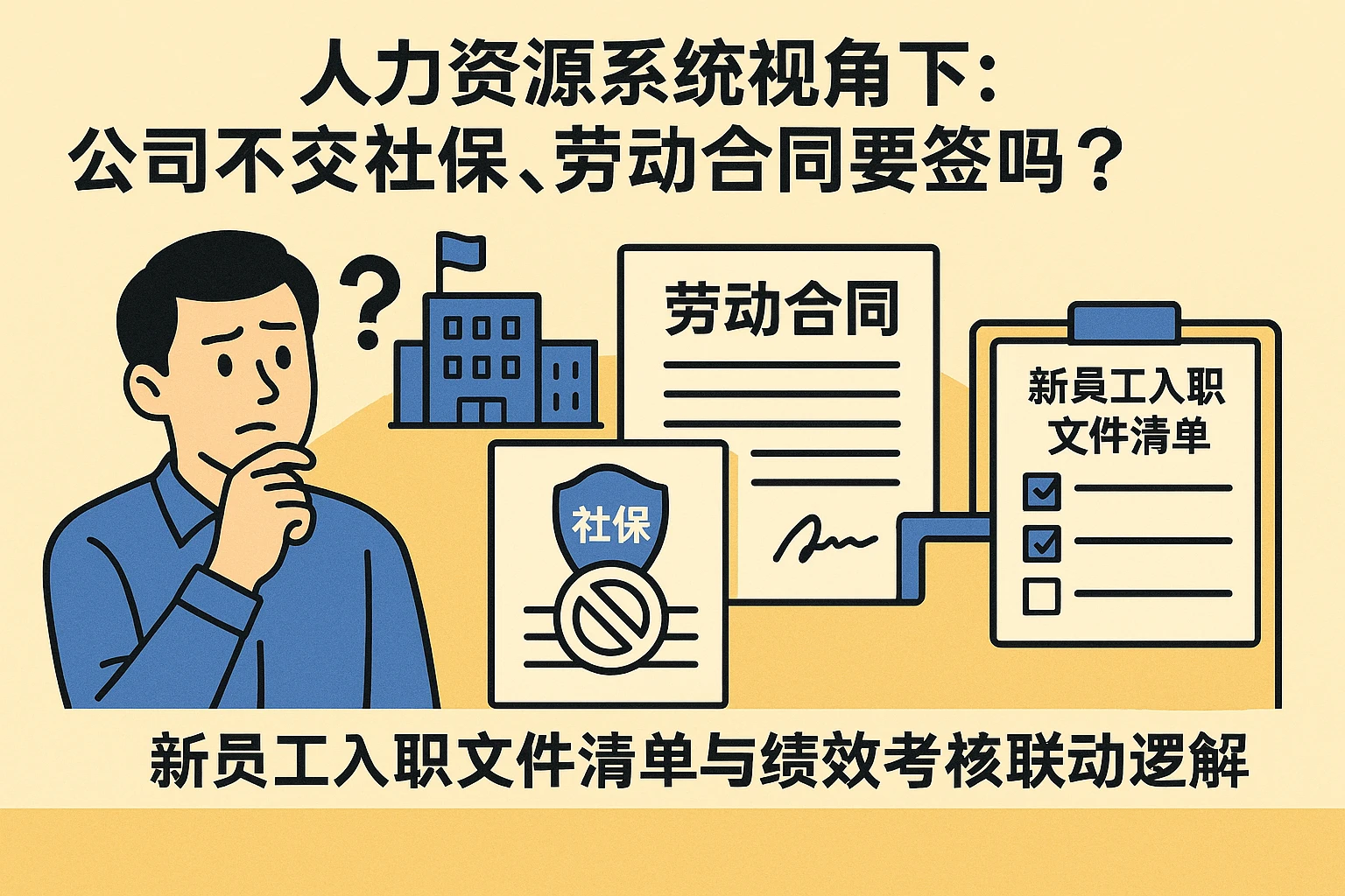 人力资源系统视角下：公司不交社保，劳动合同要签吗？新员工入职文件清单与绩效考核联动逻辑详解