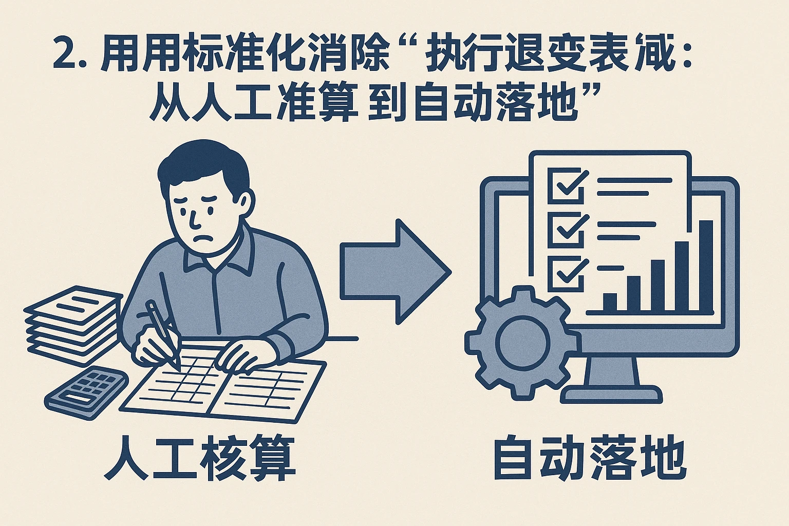 2. 用标准化消除“执行偏差”：从“人工核算”到“自动落地”
