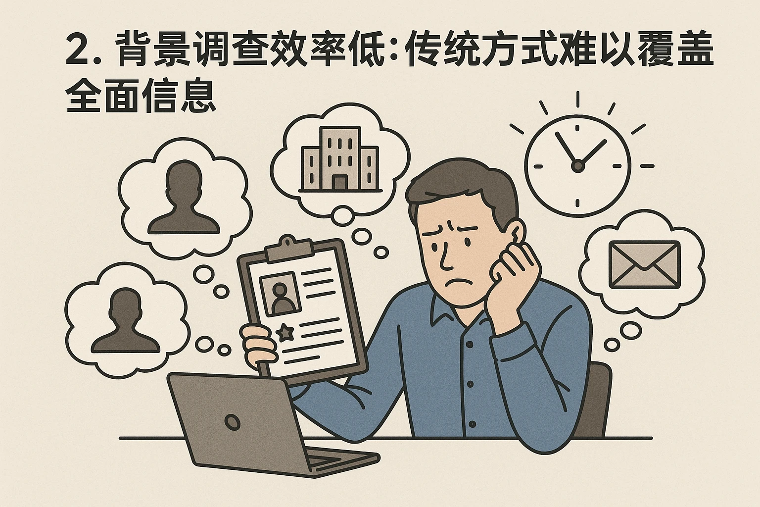 2. 背景调查效率低：传统方式难以覆盖全面信息