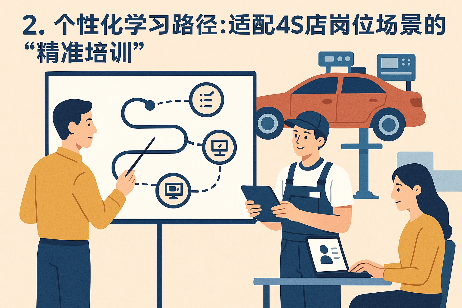 2. 个性化学习路径：适配4S店岗位场景的“精准培训”